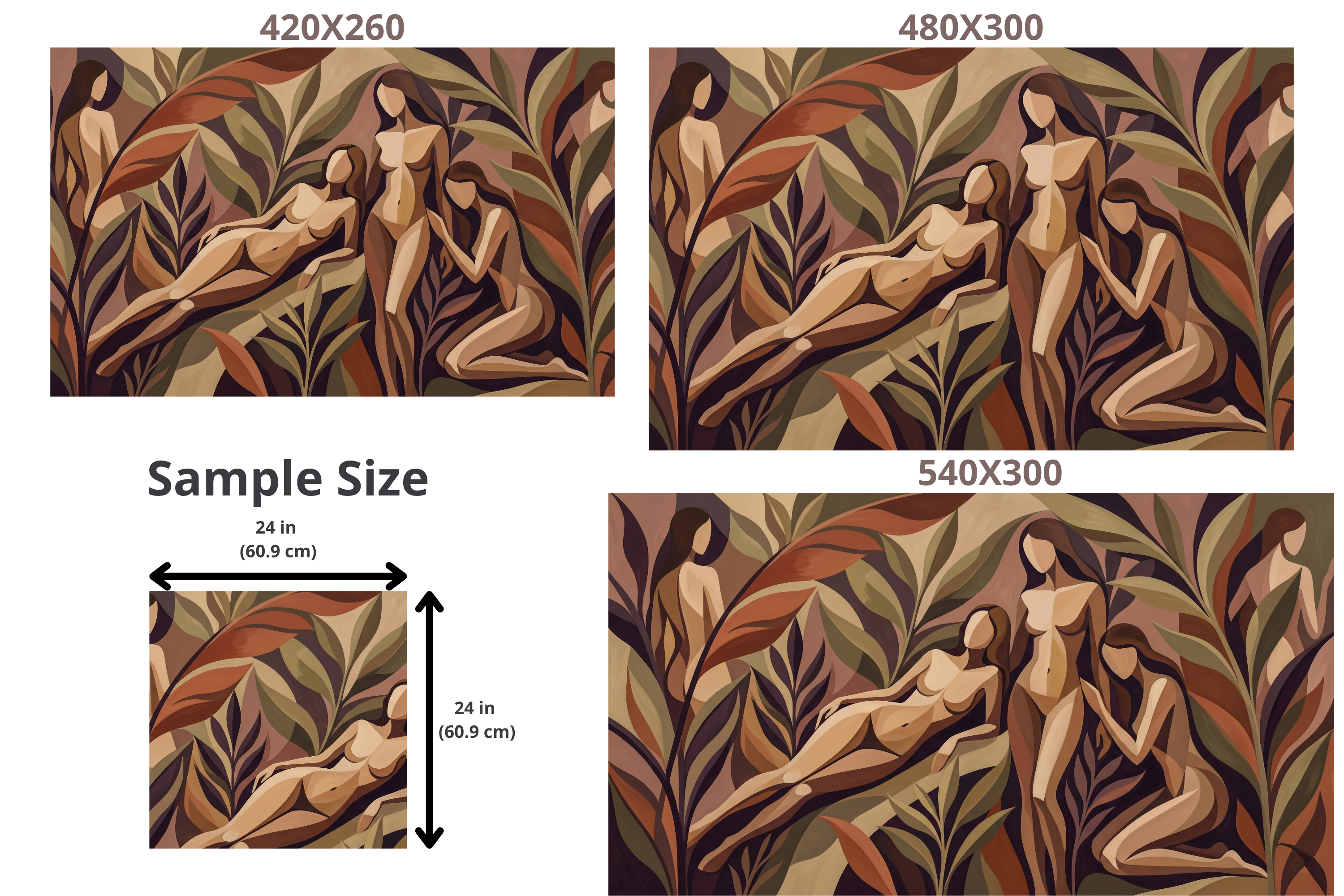 Mid-Century Modern Earthy Wall Mural Warm Cubist Female Silhouette Wallpaper