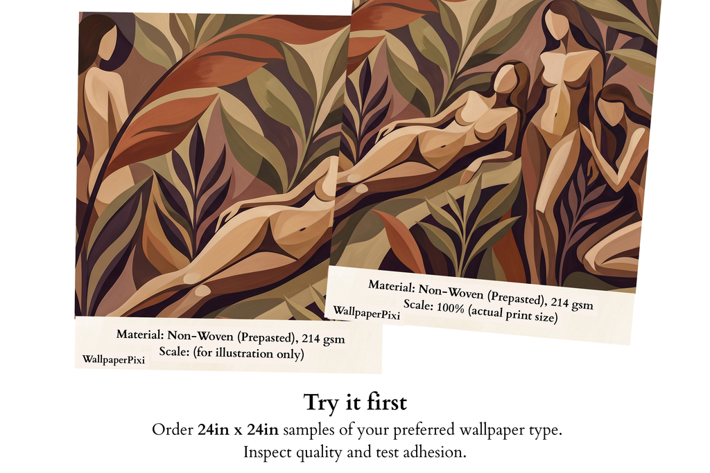 Mid-Century Modern Earthy Wall Mural Warm Cubist Female Silhouette Wallpaper