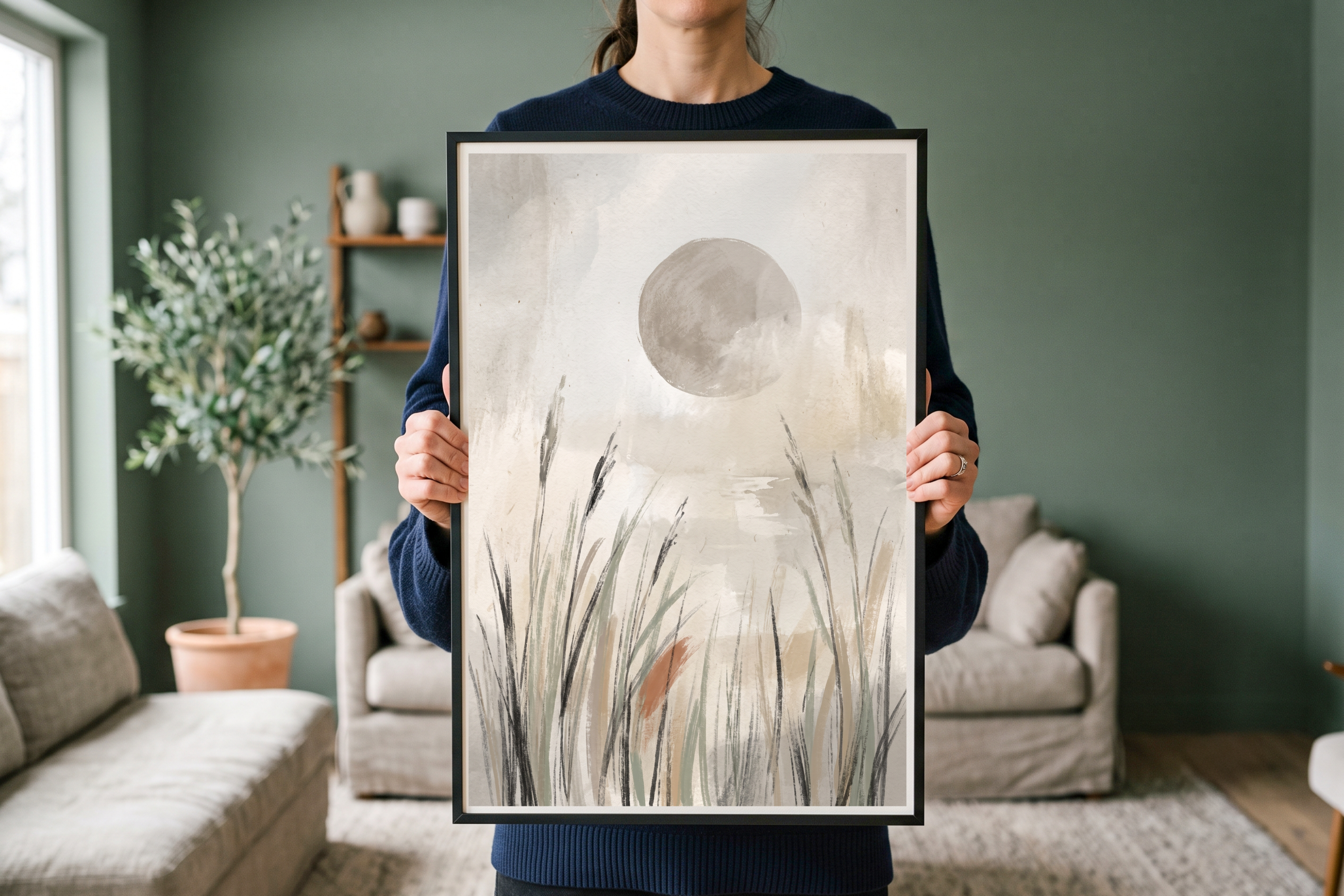 Detail view showing the translucent watercolor washes and soft brushstrokes of the tall grass
