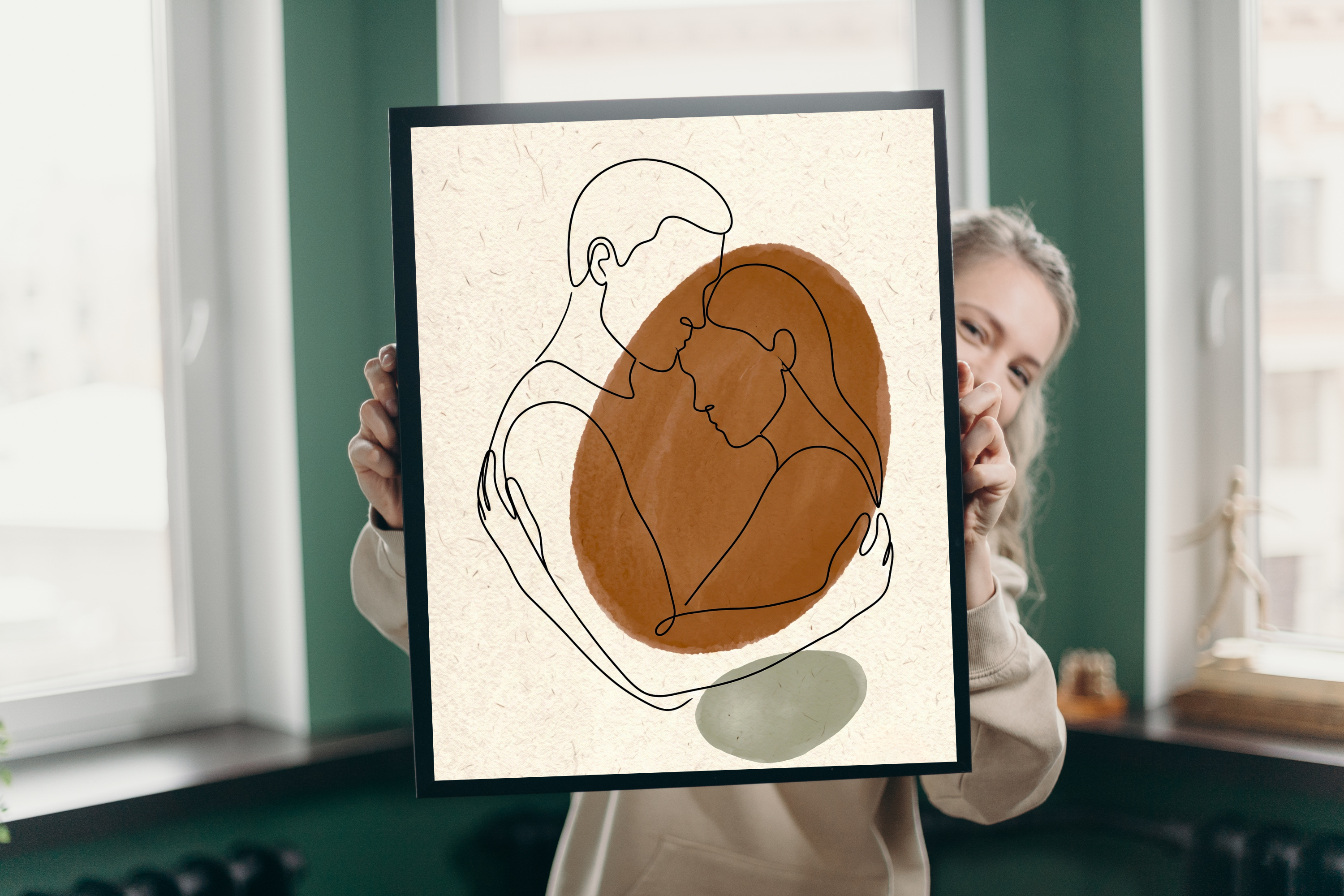Minimalist Couple Embrace Line Art Canvas Print Romantic Boho Abstract Wall Decor