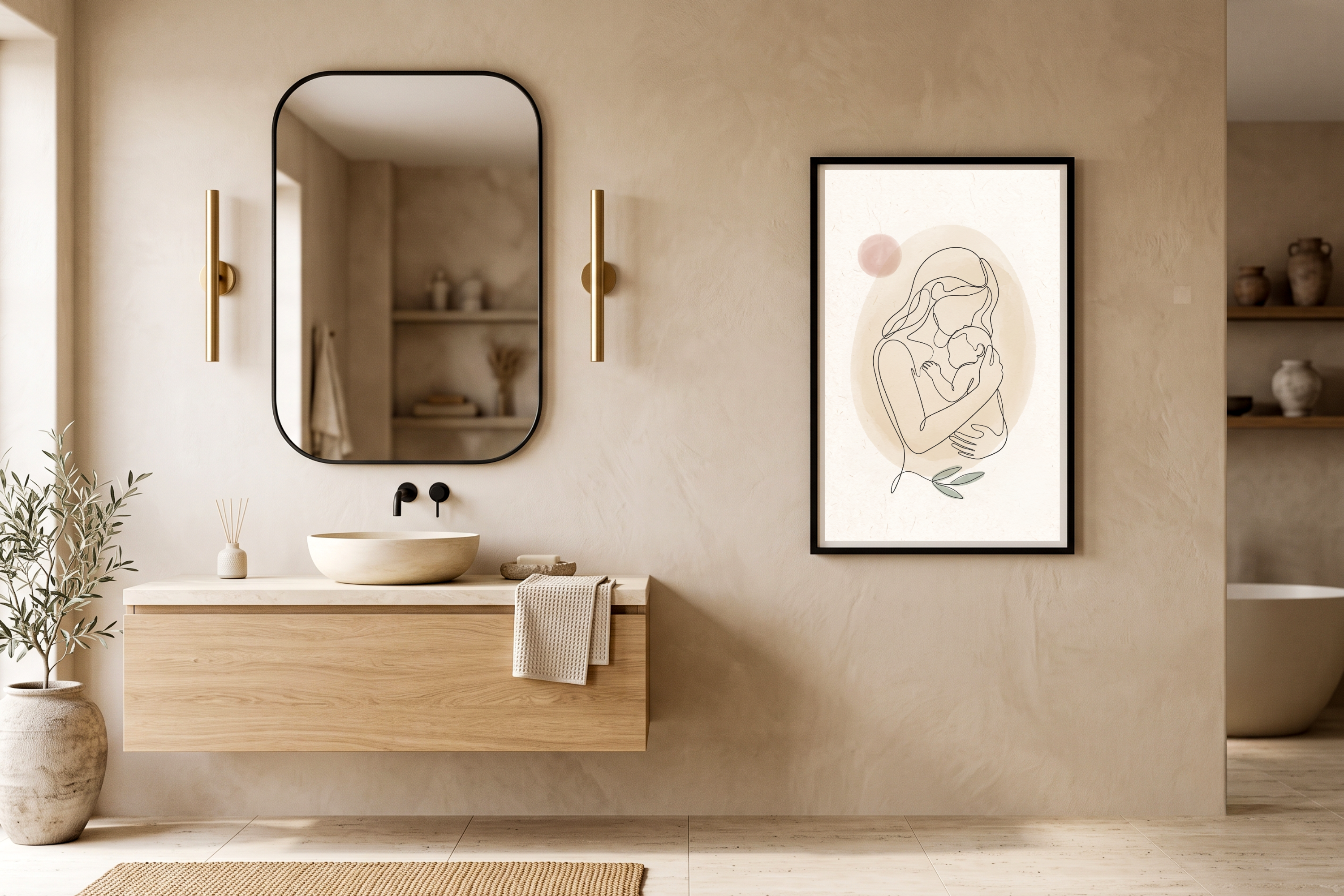 Minimalist Mother & Baby Line Art Canvas Print Boho Maternity & Nursery Wall Decor