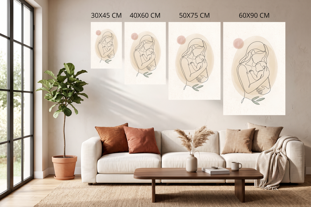 Peaceful boho line art print creating a loving atmosphere in a cozy nursery corner
