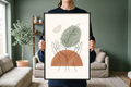 Detail view showing the crisp continuous line drawing and soft textured watercolor shapes