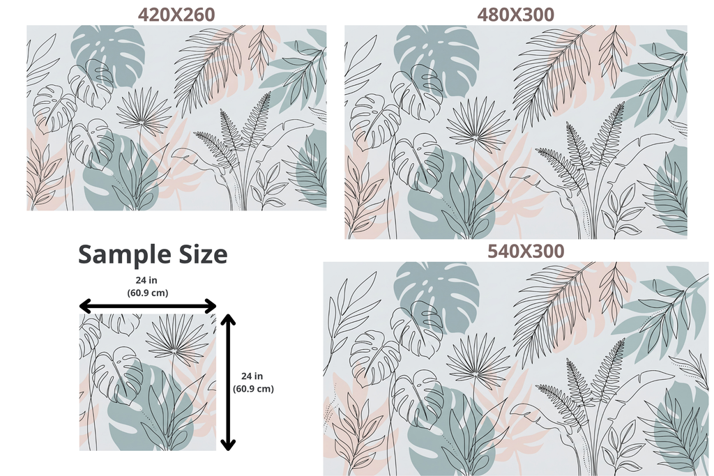 Minimalist Tropical Line Art Wall Mural Pastel Boho Botanical Wallpaper