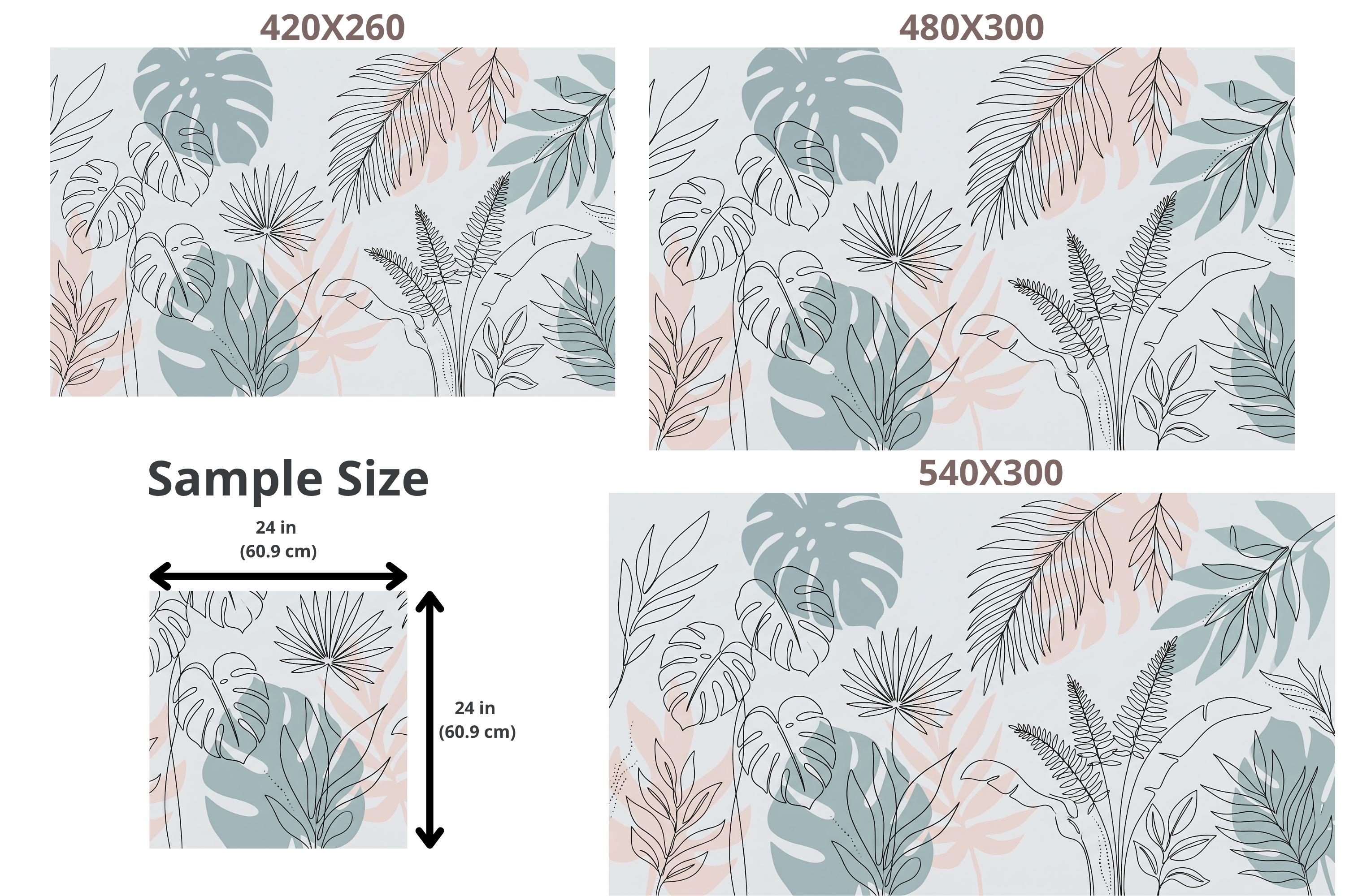 Minimalist Tropical Line Art Wall Mural Pastel Boho Botanical Wallpaper