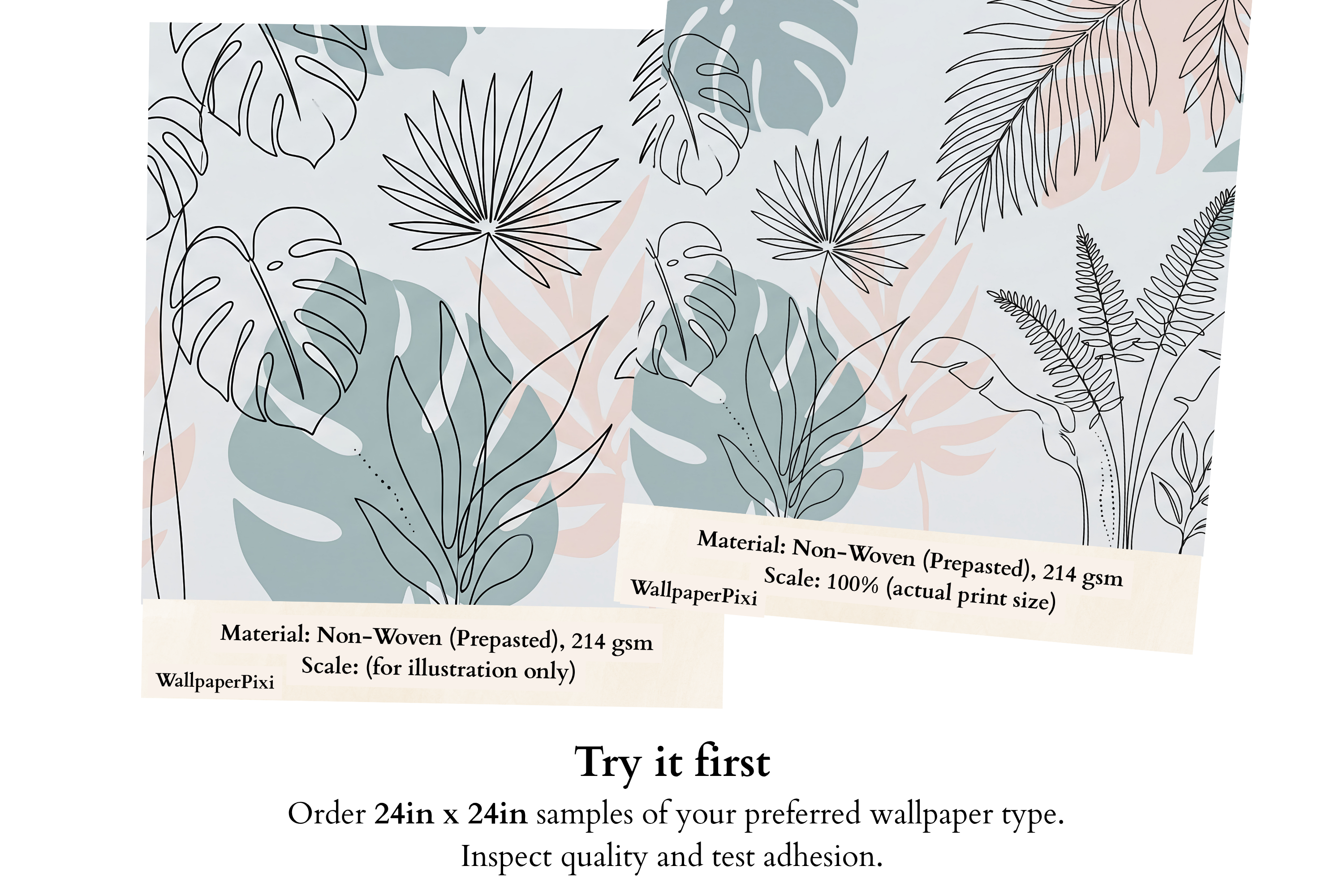 Minimalist Tropical Line Art Wall Mural Pastel Boho Botanical Wallpaper