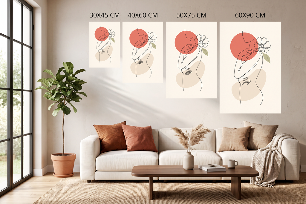 Abstract watercolor and continuous line art silhouette adding elegance to a minimalist living space