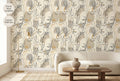 Minimalist line art face wallpaper in a modern neutral living room