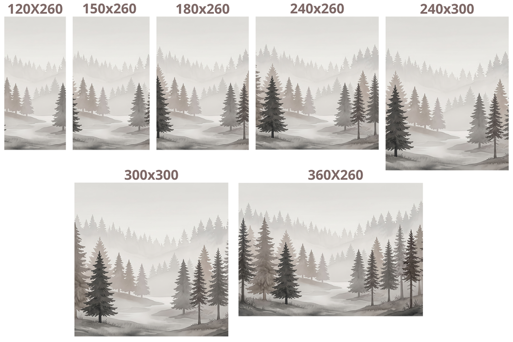 Misty Pine Forest Watercolor Wall Mural Monochromatic Japandi Woodland Wallpaper