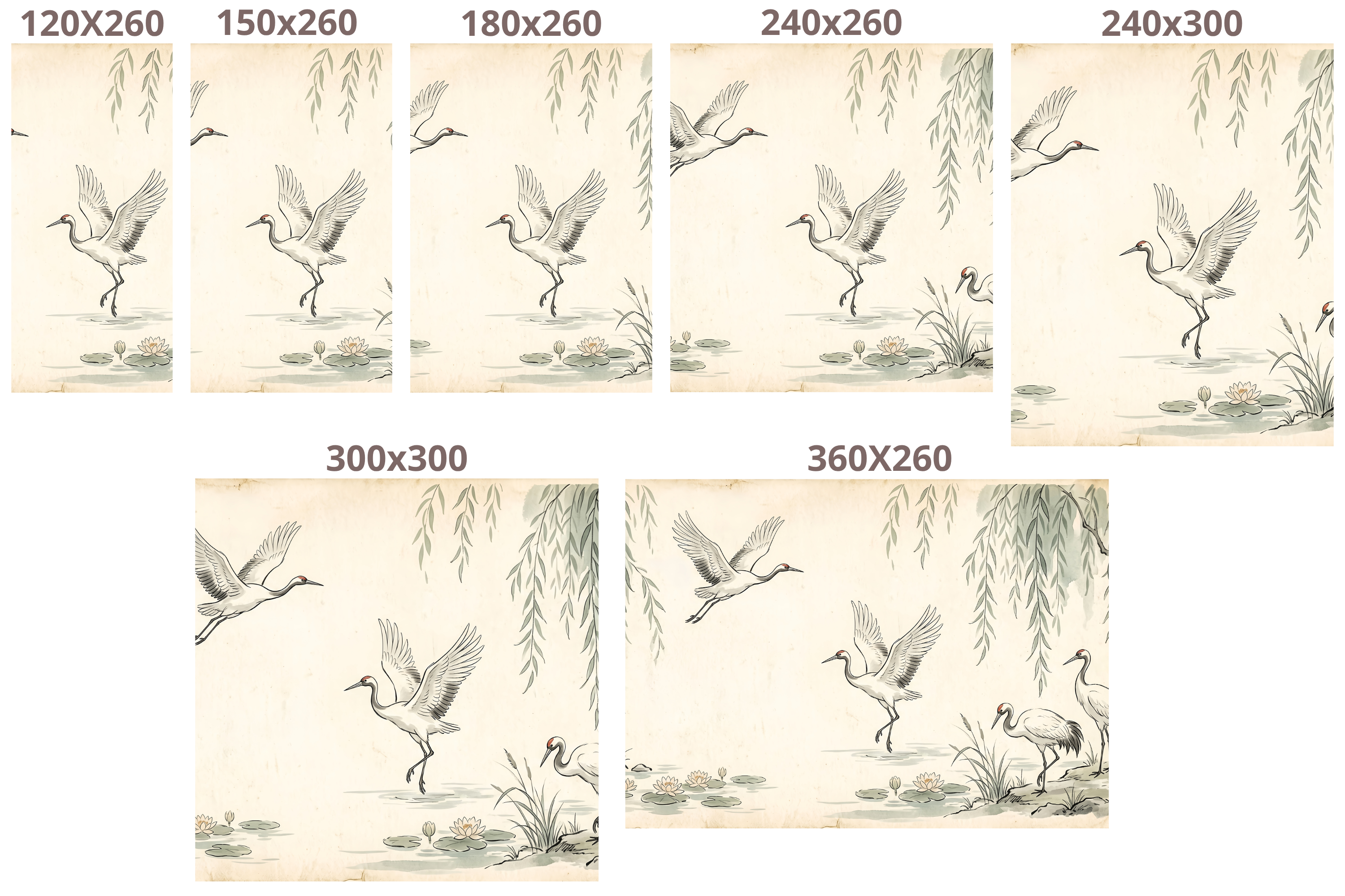 Moisture Resistant Bathroom Wallpaper Crane Willow Peel and Stick Mural