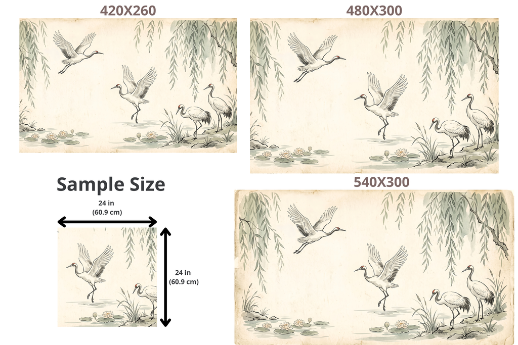 Moisture Resistant Bathroom Wallpaper Crane Willow Peel and Stick Mural