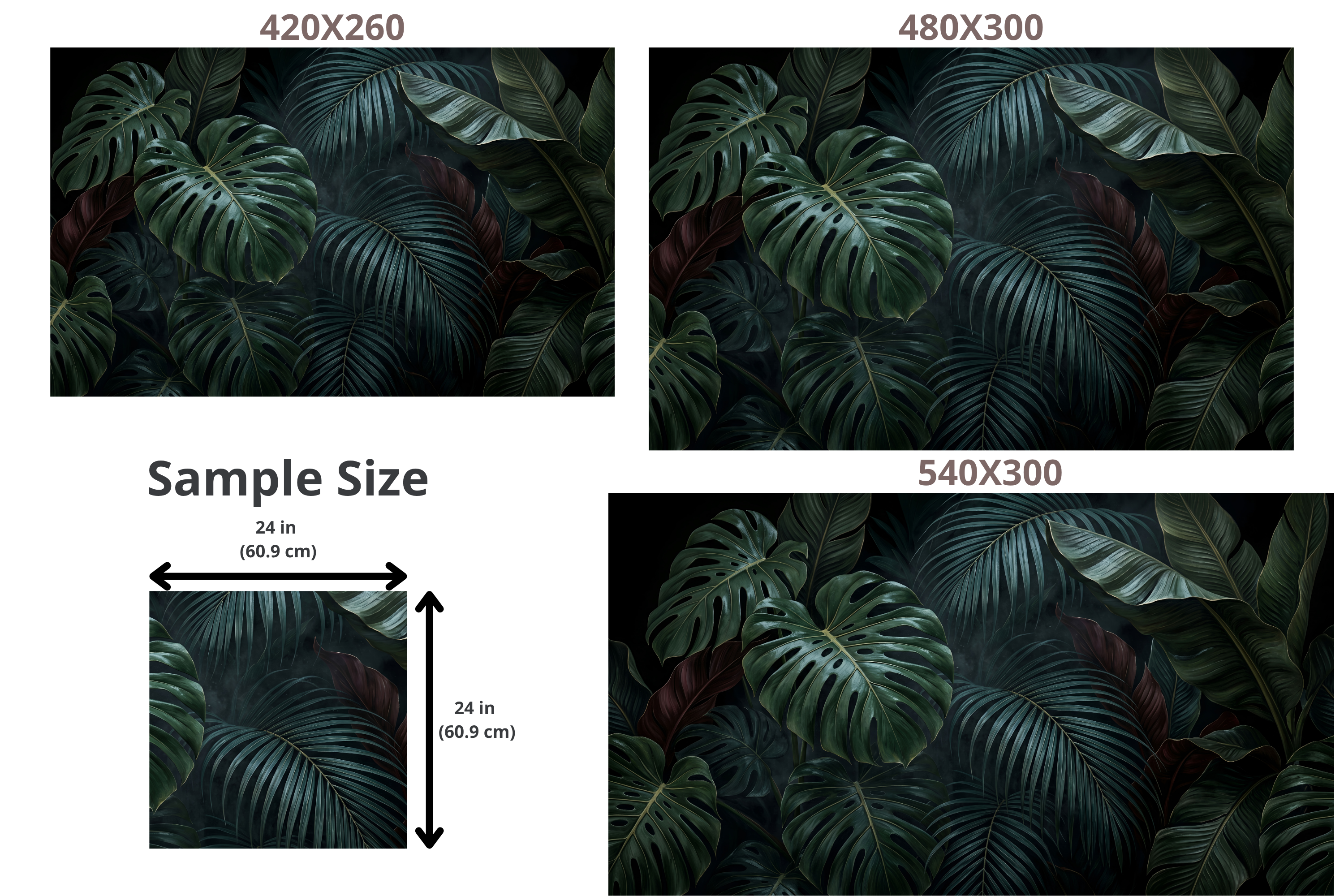 Moisture Resistant Bathroom Wallpaper Dark Tropical Leaf Peel and Stick Mural Decal
