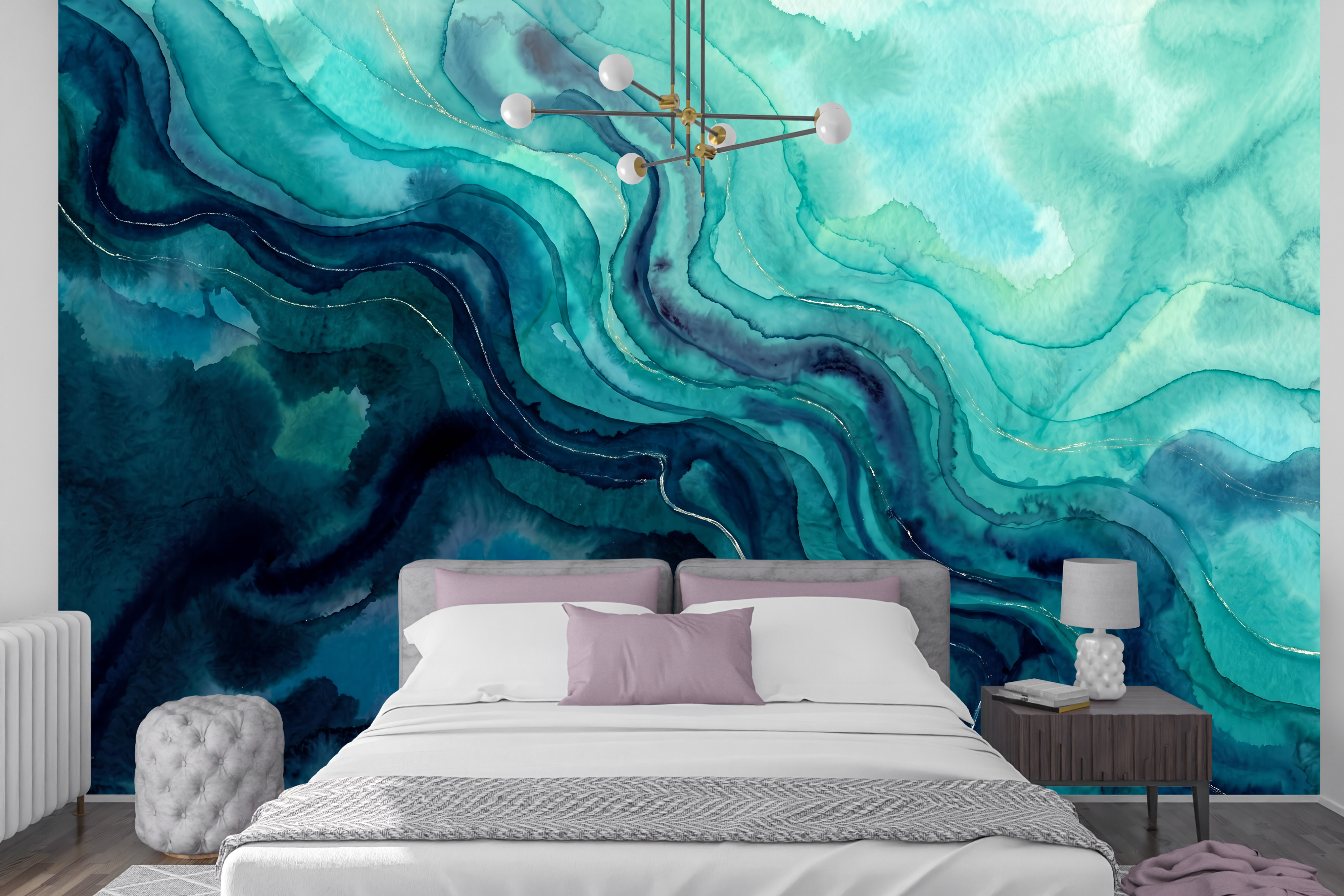 Moisture Resistant Bathroom Wallpaper Ocean Abstract Peel and Stick Mural