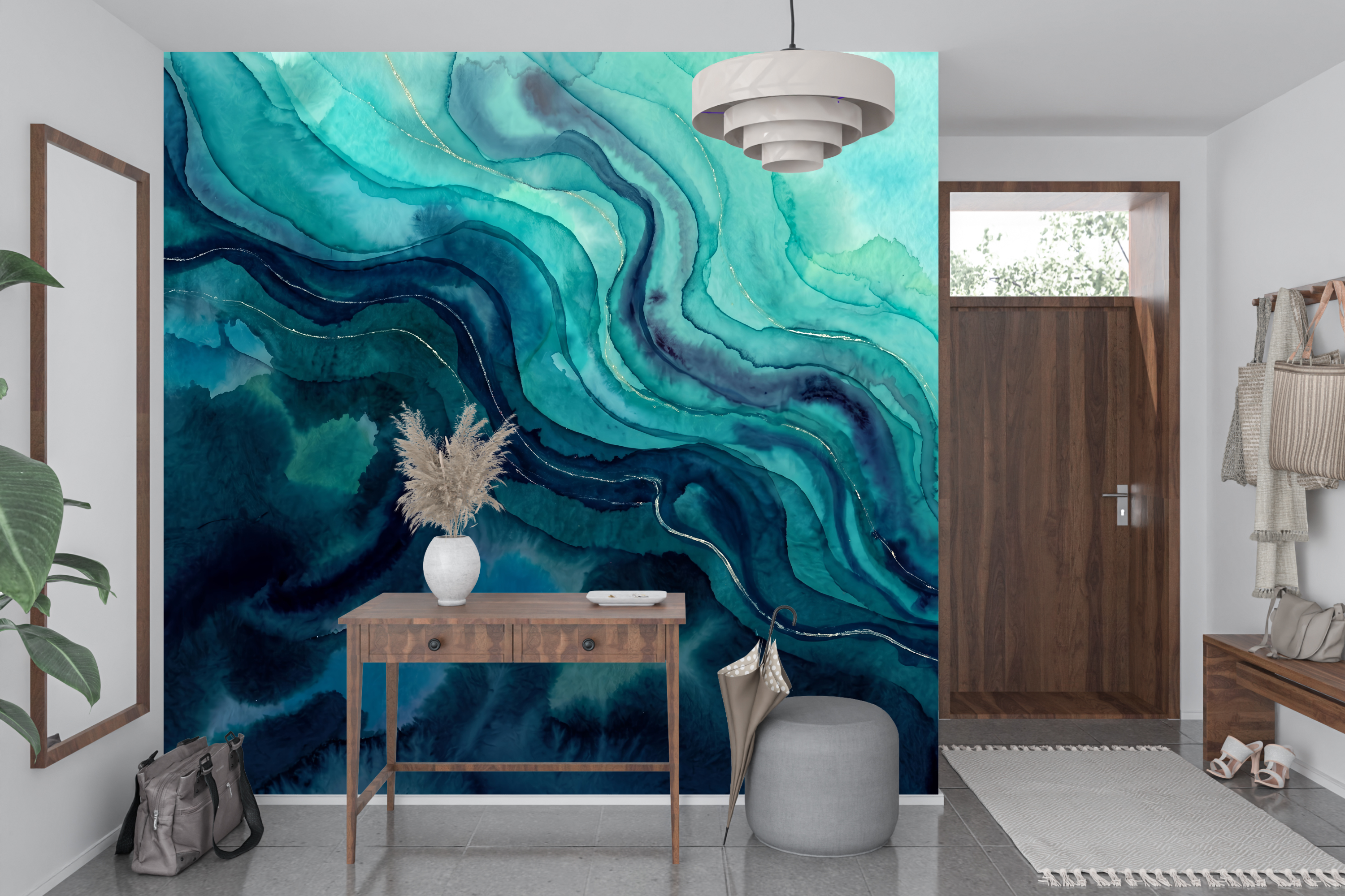 Moisture Resistant Bathroom Wallpaper Ocean Abstract Peel and Stick Mural