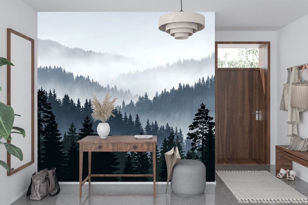 Moisture Resistant Bathroom Wallpaper Misty Forest Peel and Stick Mural