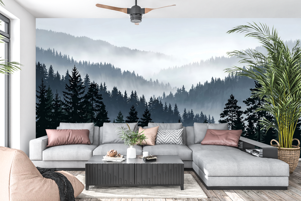 Moisture Resistant Bathroom Wallpaper Misty Forest Peel and Stick Mural