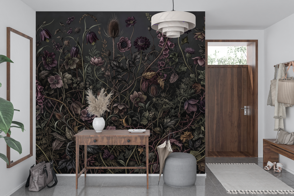 Moody Dark Botanical Floral Wall Mural Vintage Academia Midnight Garden Wallpaper