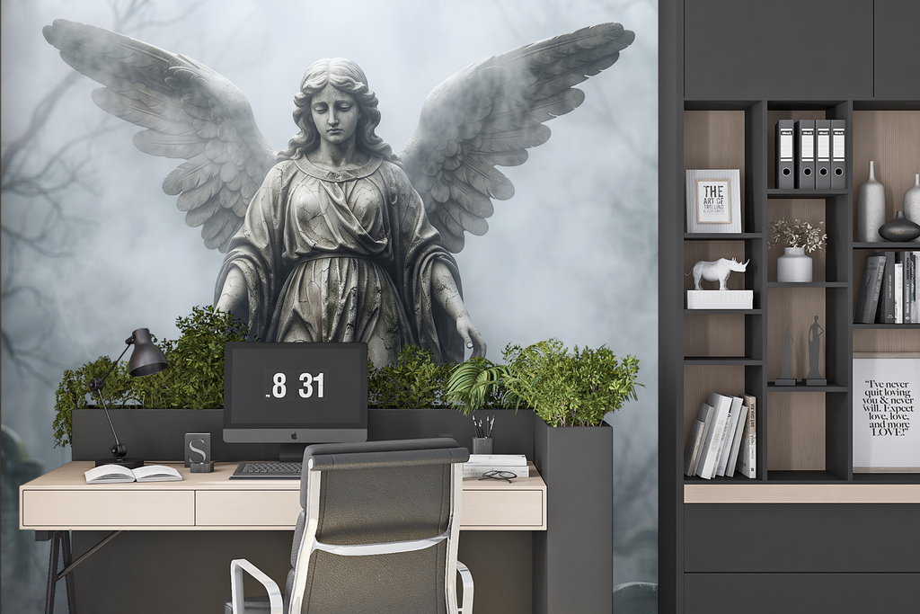 Victorian cemetery landscape wall art creating a mysterious home library accent