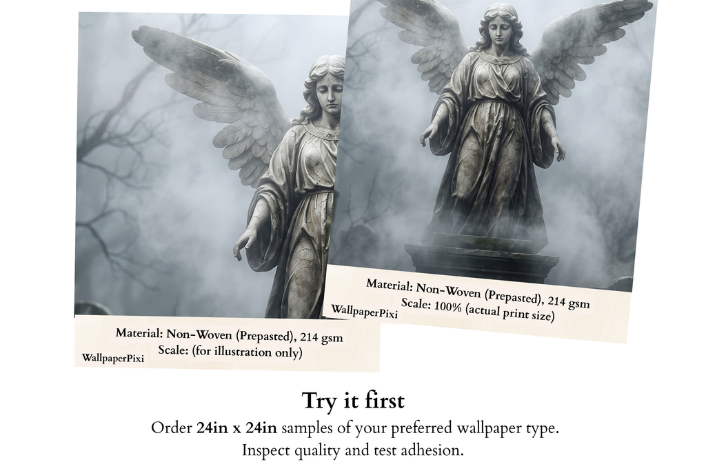 Moody Gothic Angel Cemetery Wall Mural Dark Academia Misty Graveyard Wallpaper