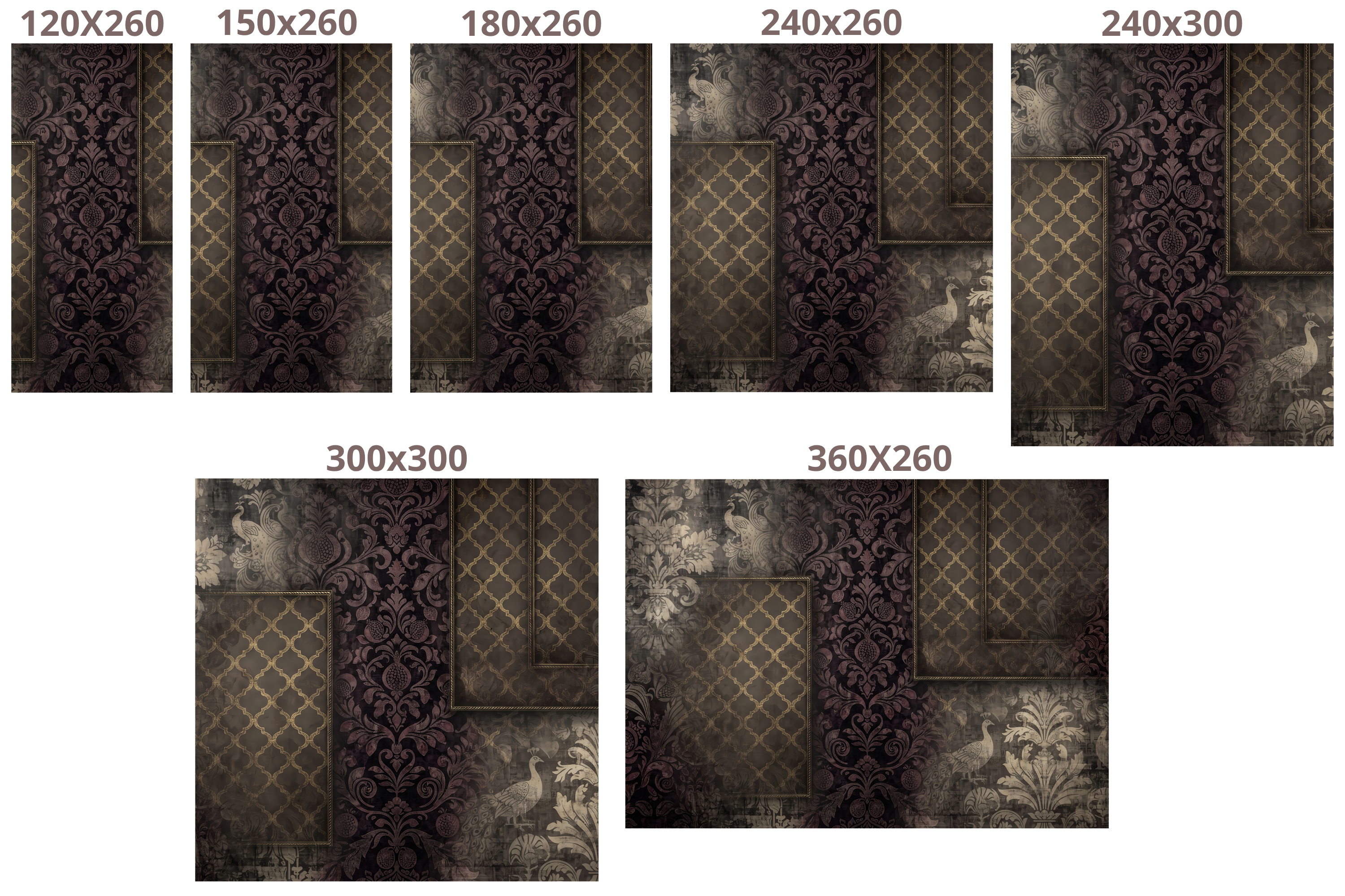 Moody Gothic Damask & Peacock Wall Mural Vintage Dark Academia Layered Wallpaper