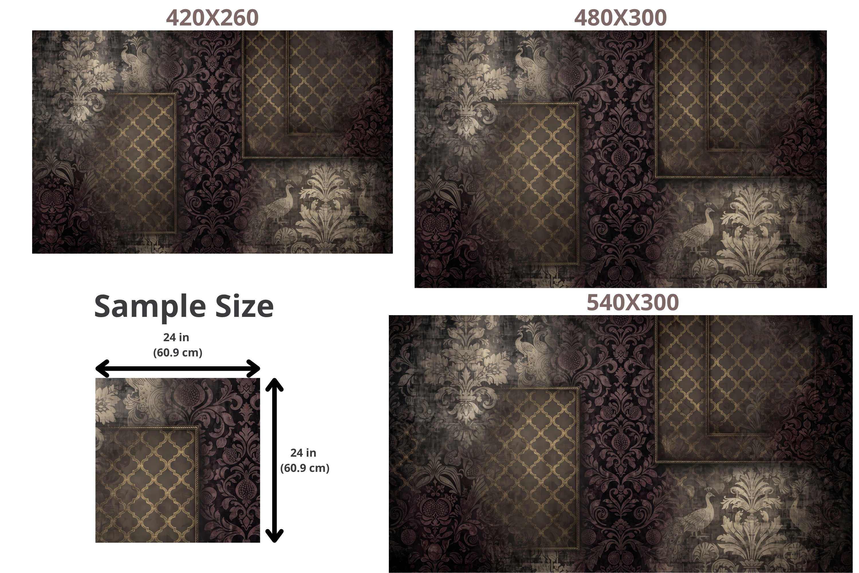 Moody Gothic Damask & Peacock Wall Mural Vintage Dark Academia Layered Wallpaper