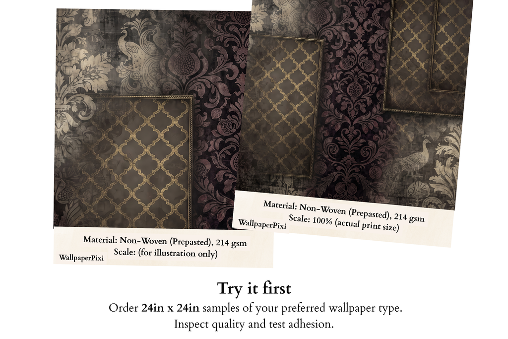 Moody Gothic Damask & Peacock Wall Mural Vintage Dark Academia Layered Wallpaper