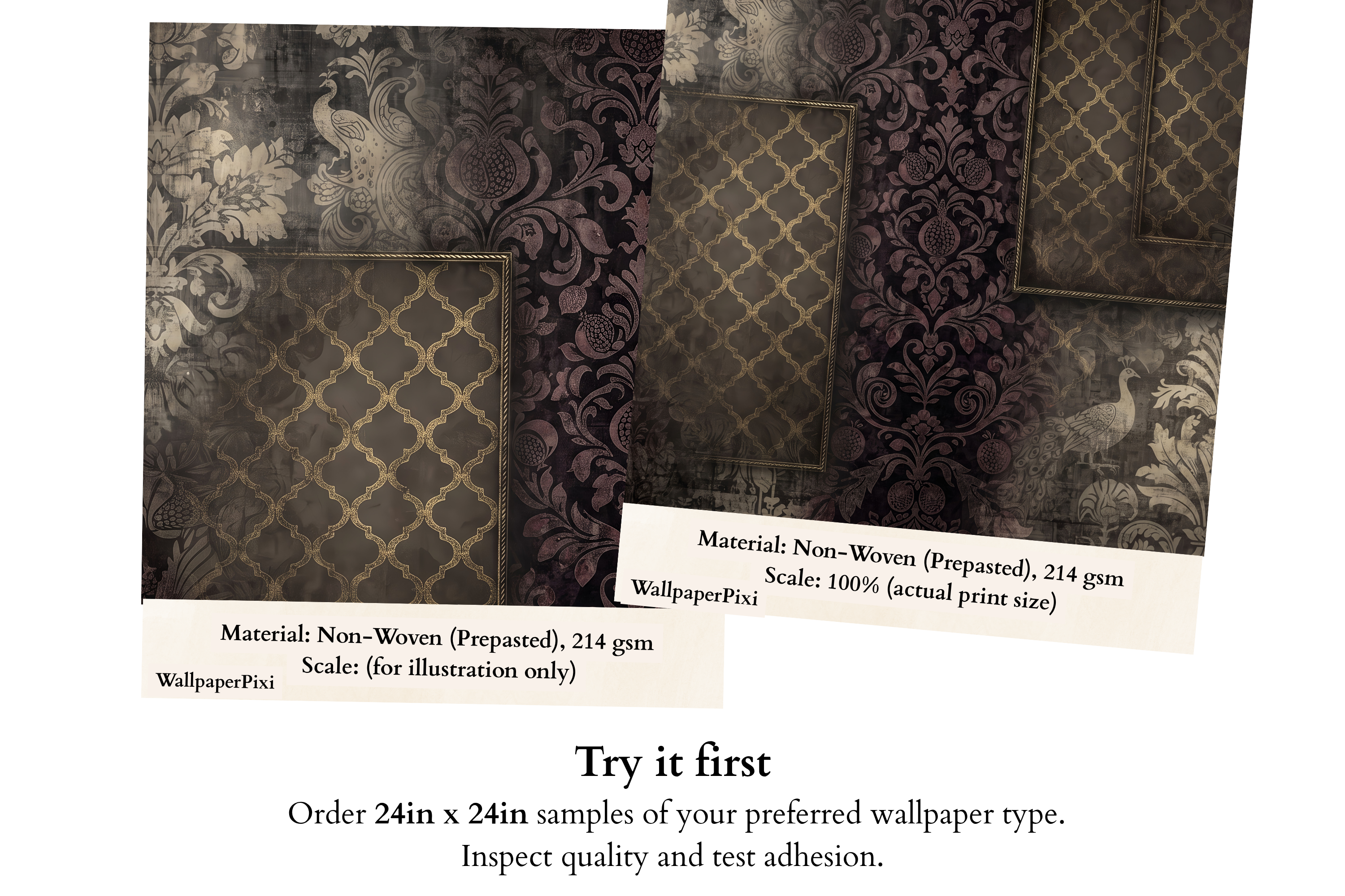 Moody Gothic Damask & Peacock Wall Mural Vintage Dark Academia Layered Wallpaper