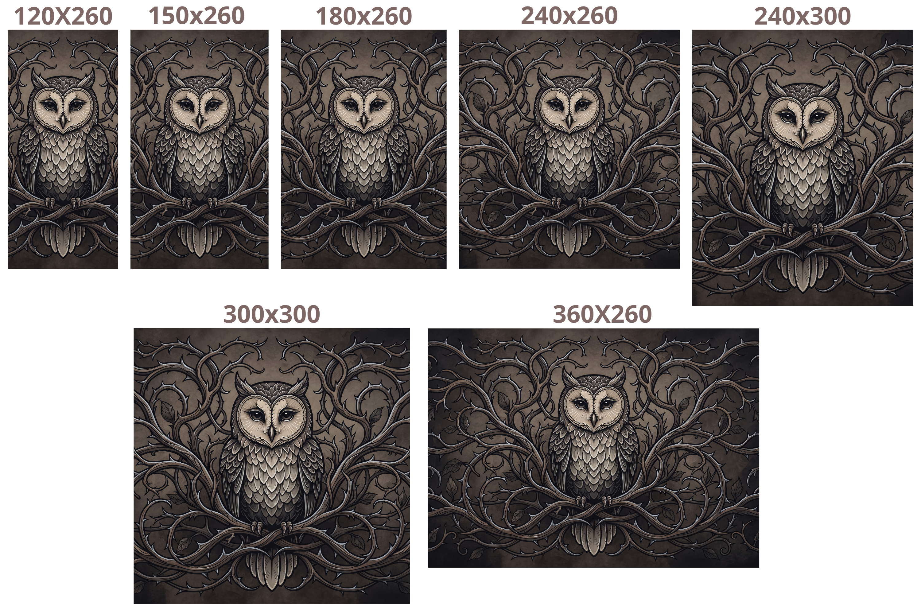 Moody Gothic Owl & Thorny Vine Wall Mural Dark Academia Vintage Engraving Wallpaper