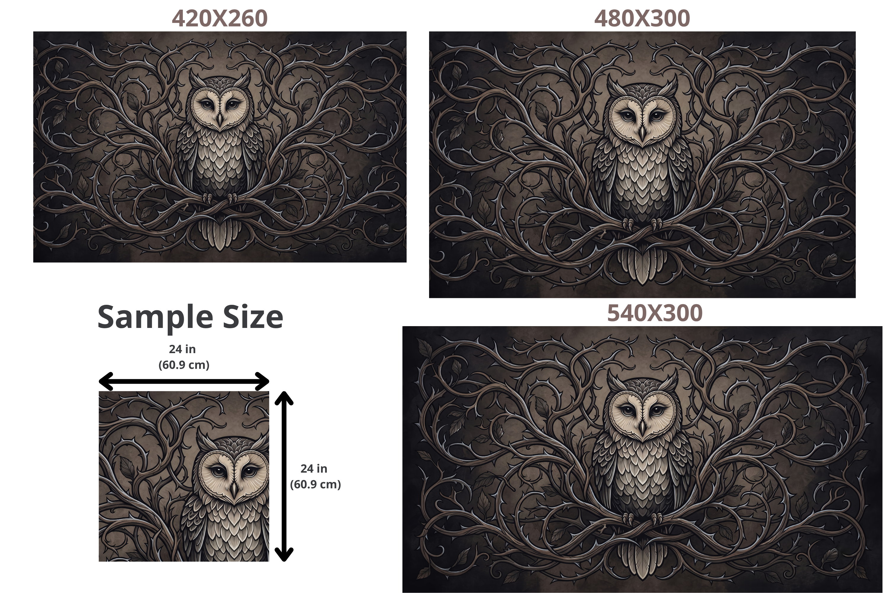 Moody Gothic Owl & Thorny Vine Wall Mural Dark Academia Vintage Engraving Wallpaper
