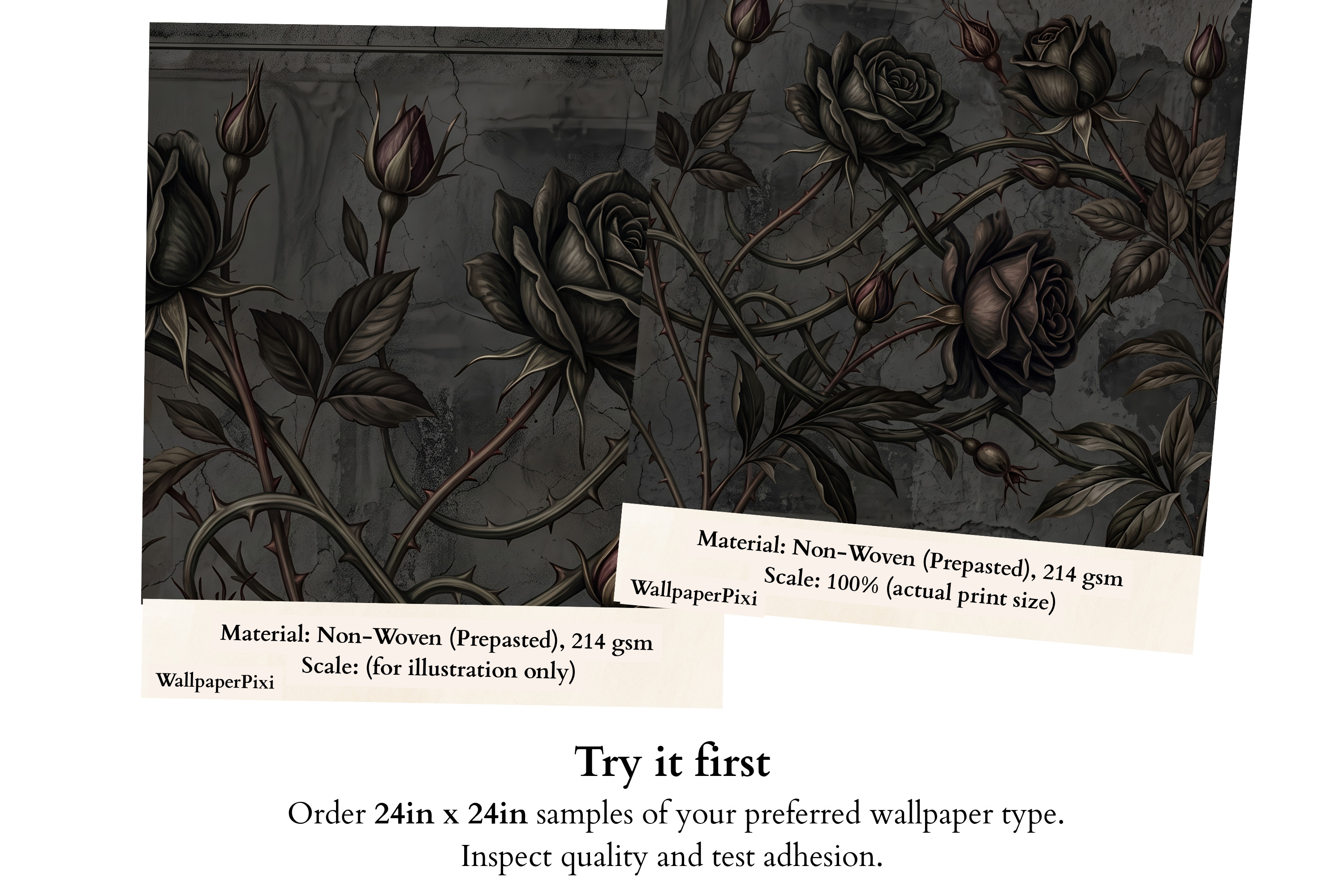 Moody Gothic Rose Vine Wall Mural Dark Botanical Grunge Peel Stick Wallpaper