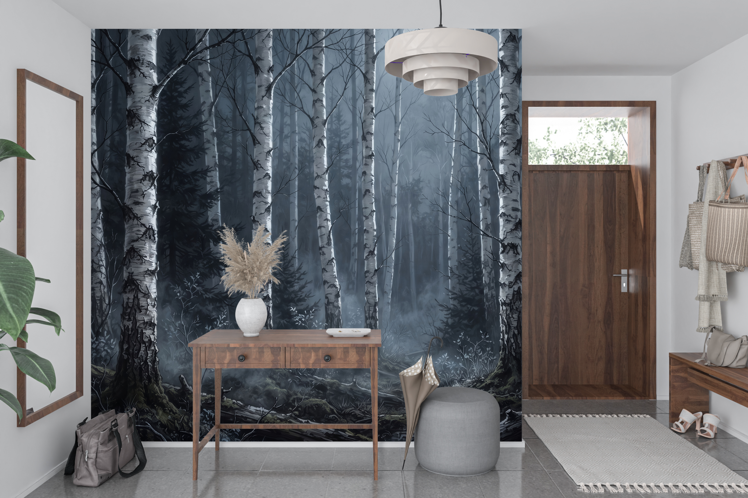 Moody Nighttime Birch Forest Wall Mural Dark Gothic Woodland Wallpaper