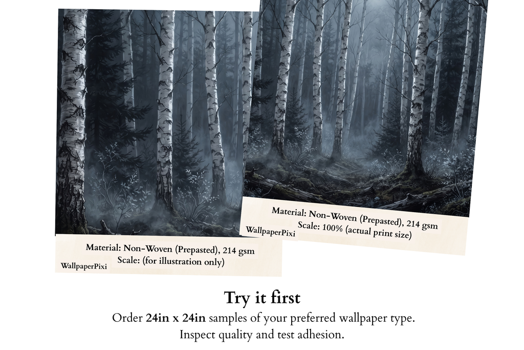 Moody Nighttime Birch Forest Wall Mural Dark Gothic Woodland Wallpaper