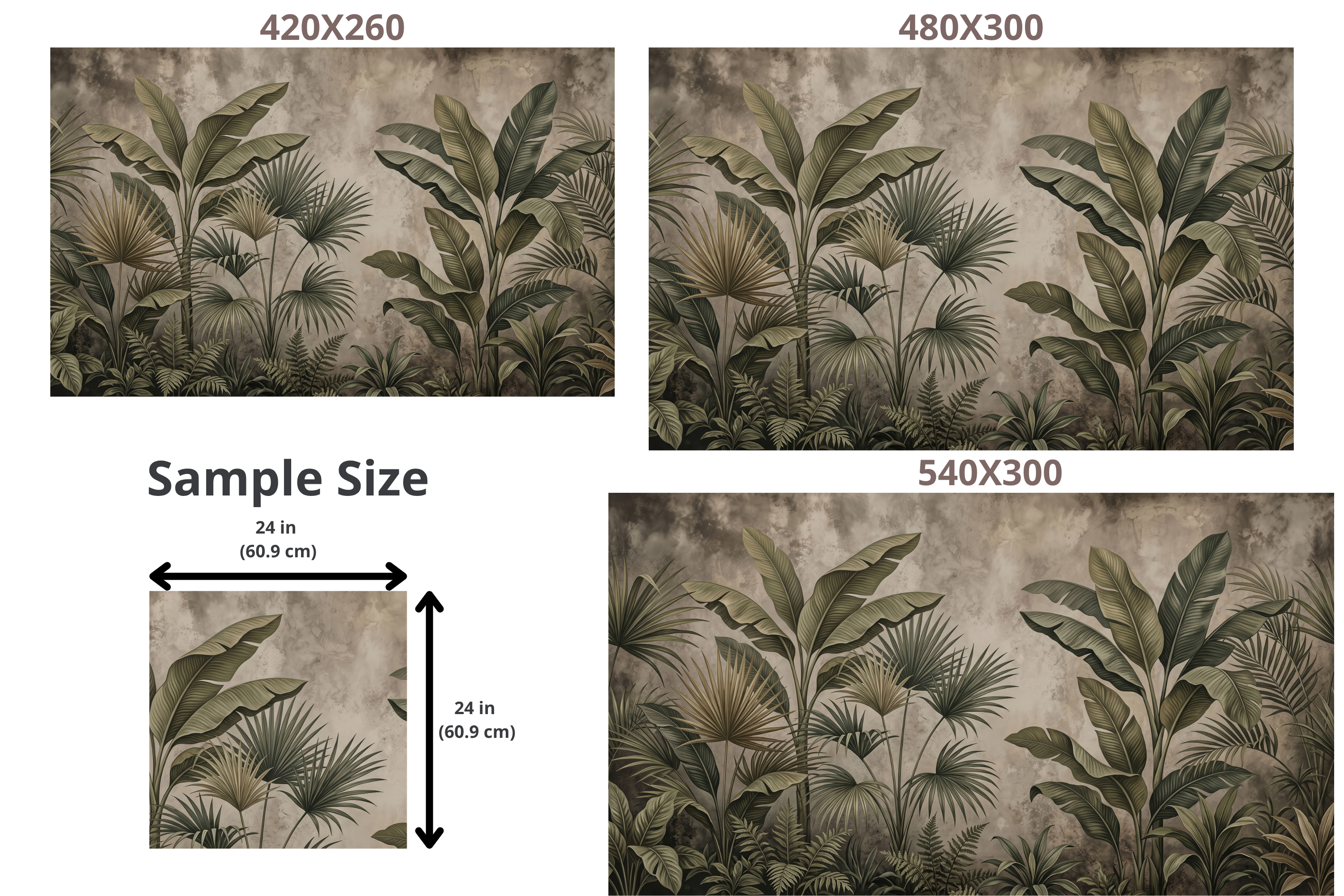Moody Rustic Tropical Botanical Wall Mural Distressed Jungle Palm Wallpaper