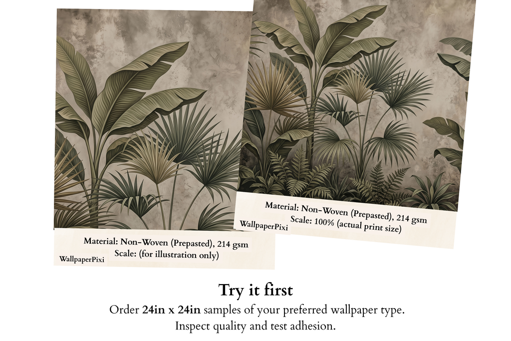 Moody Rustic Tropical Botanical Wall Mural Distressed Jungle Palm Wallpaper