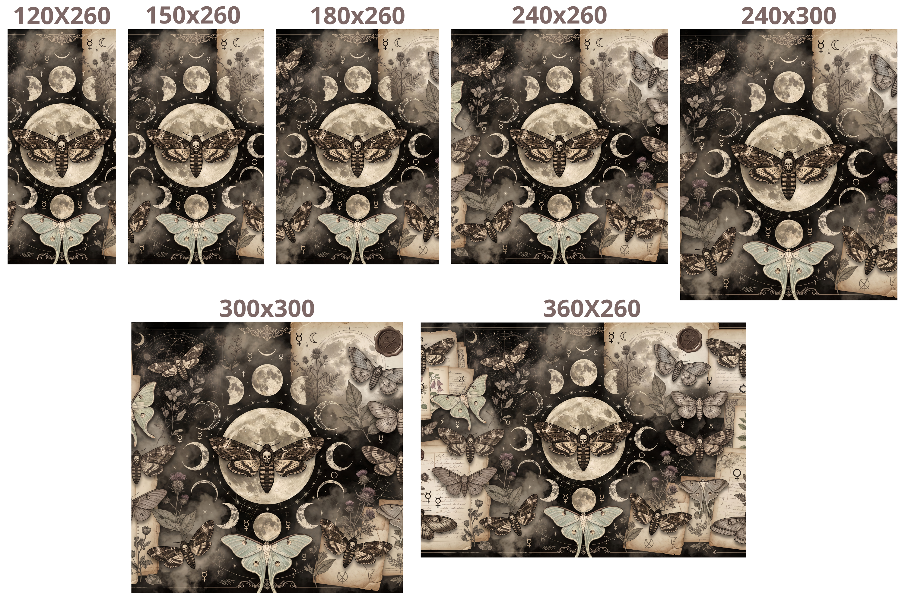 Mystical Moth & Moon Phase Wall Mural Dark Academia Gothic Collage Wallpaper