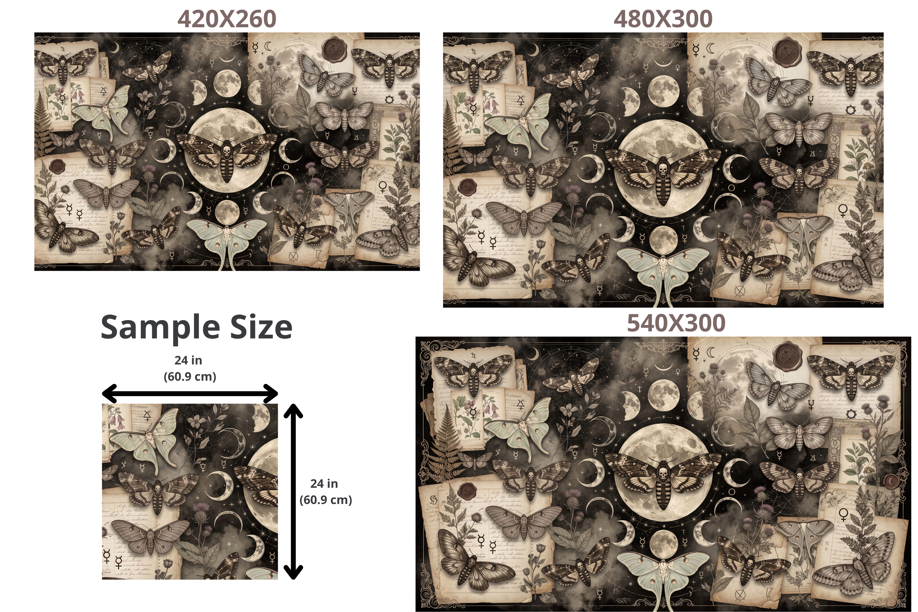 Mystical Moth & Moon Phase Wall Mural Dark Academia Gothic Collage Wallpaper