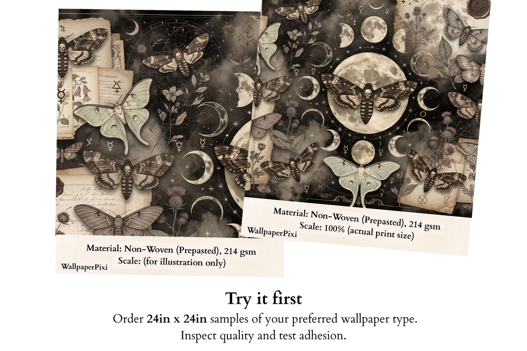 Mystical Moth & Moon Phase Wall Mural Dark Academia Gothic Collage Wallpaper