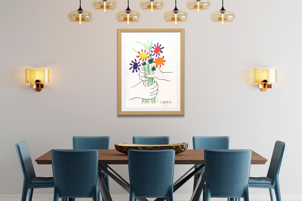 Classic Picasso Bouquet of Peace wall decor styling a sophisticated home workspace