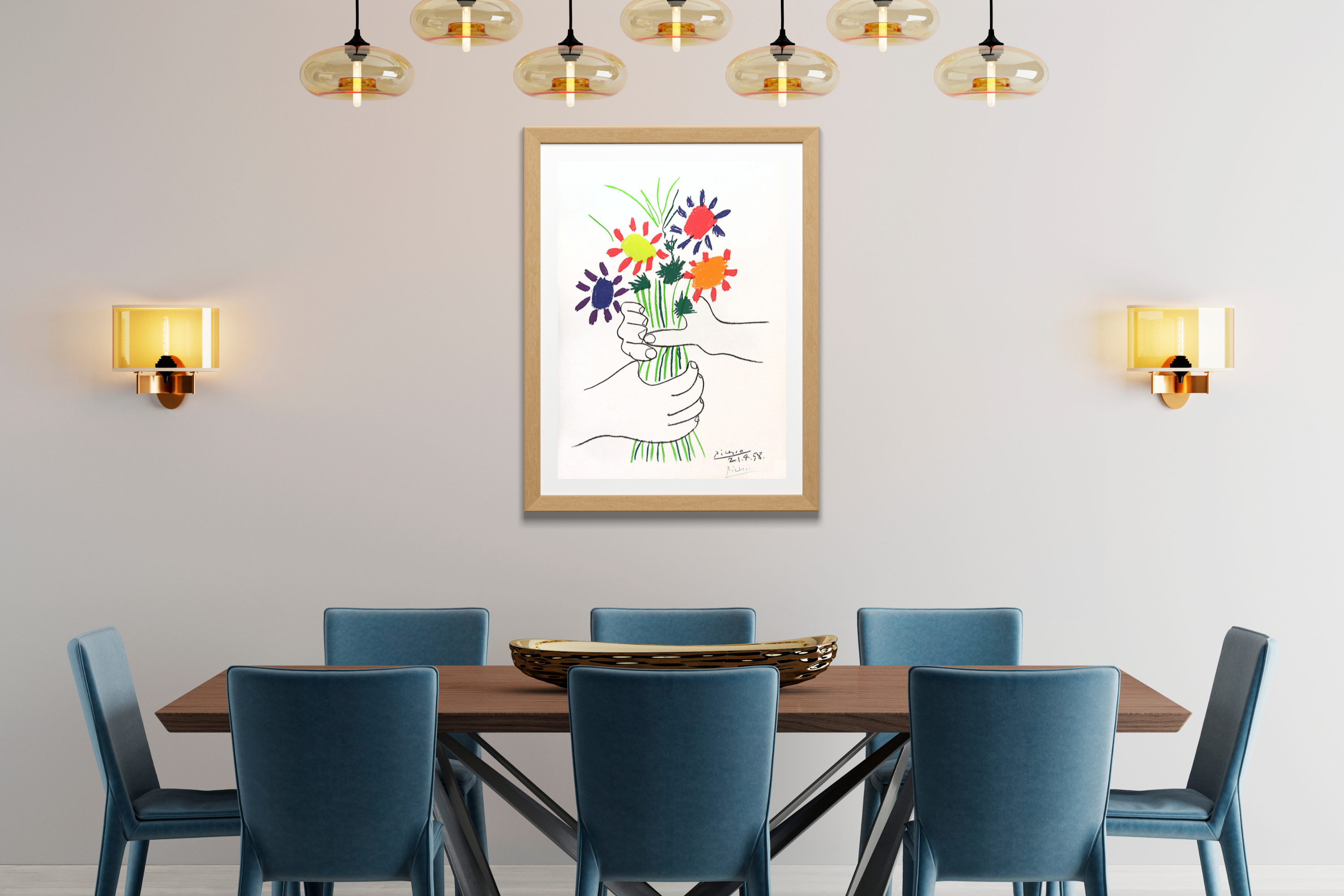 Classic Picasso Bouquet of Peace wall decor styling a sophisticated home workspace