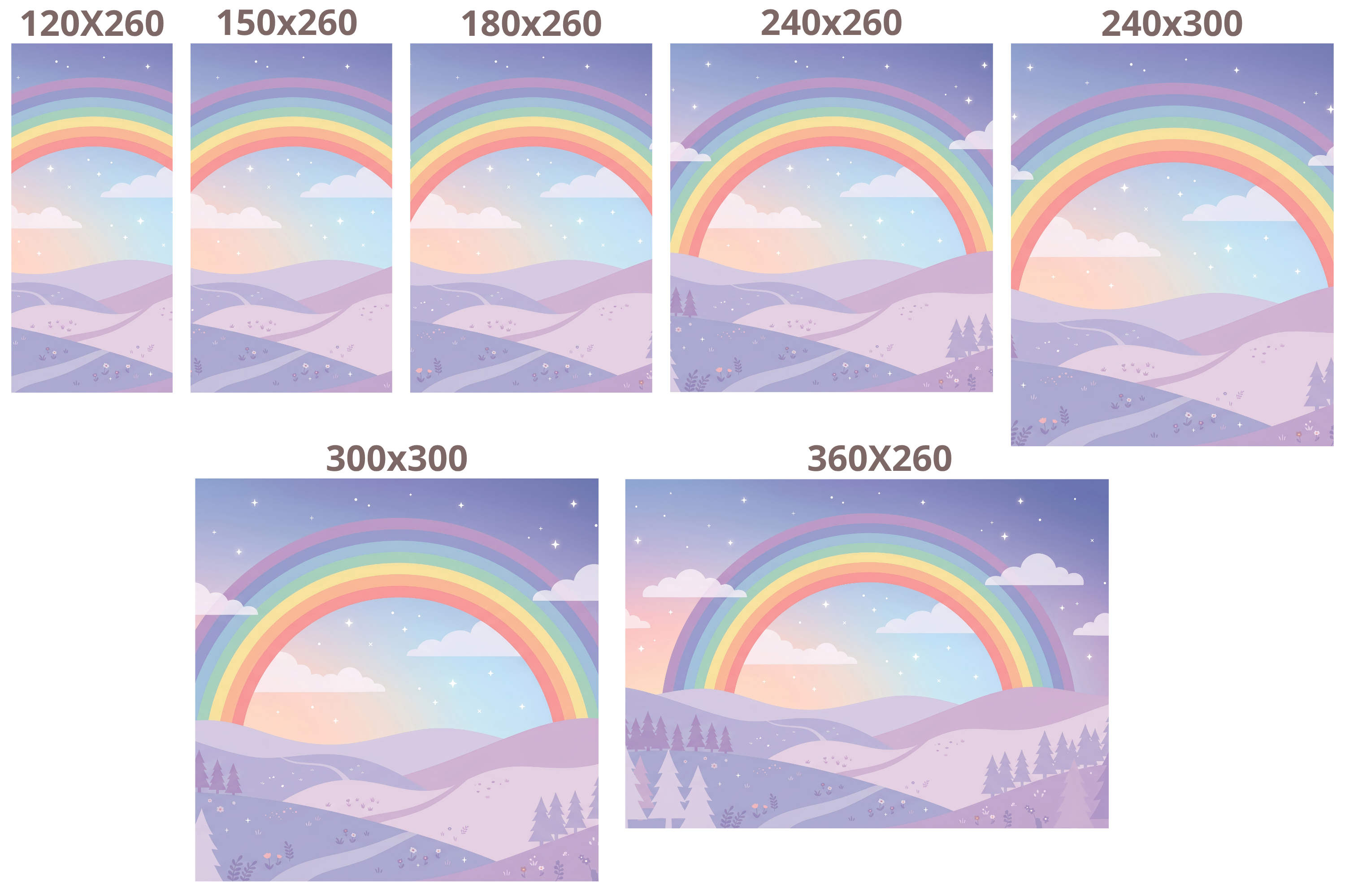 Pastel Rainbow & Starry Sky Wall Mural Dreamy Magical Landscape Nursery Wallpaper