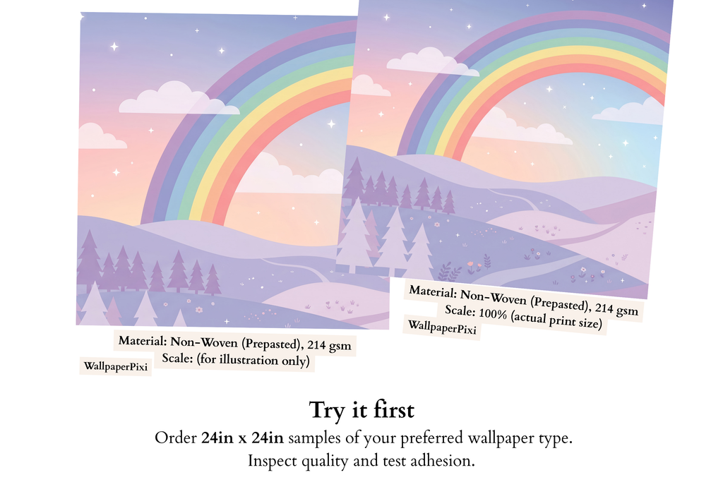 Pastel Rainbow & Starry Sky Wall Mural Dreamy Magical Landscape Nursery Wallpaper