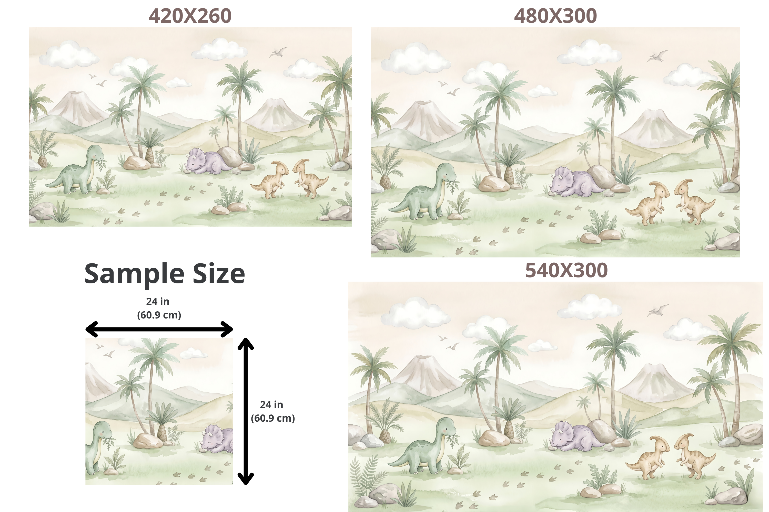 Pastel Watercolor Baby Dinosaur Wall Mural Sweet Prehistoric Nursery Wallpaper