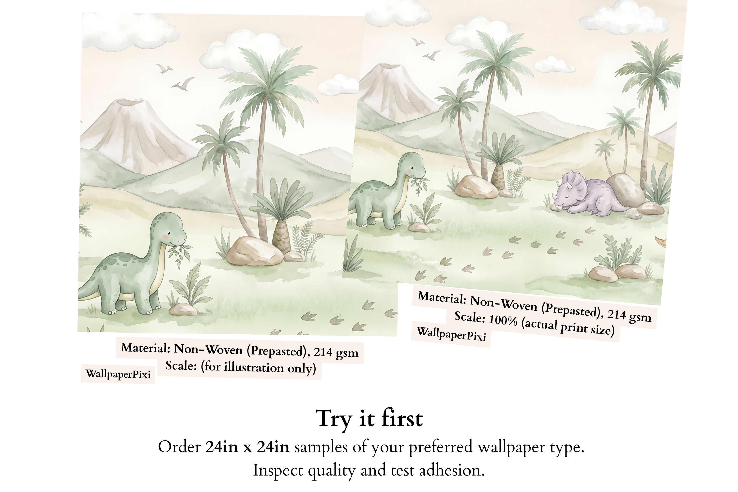 Pastel Watercolor Baby Dinosaur Wall Mural Sweet Prehistoric Nursery Wallpaper