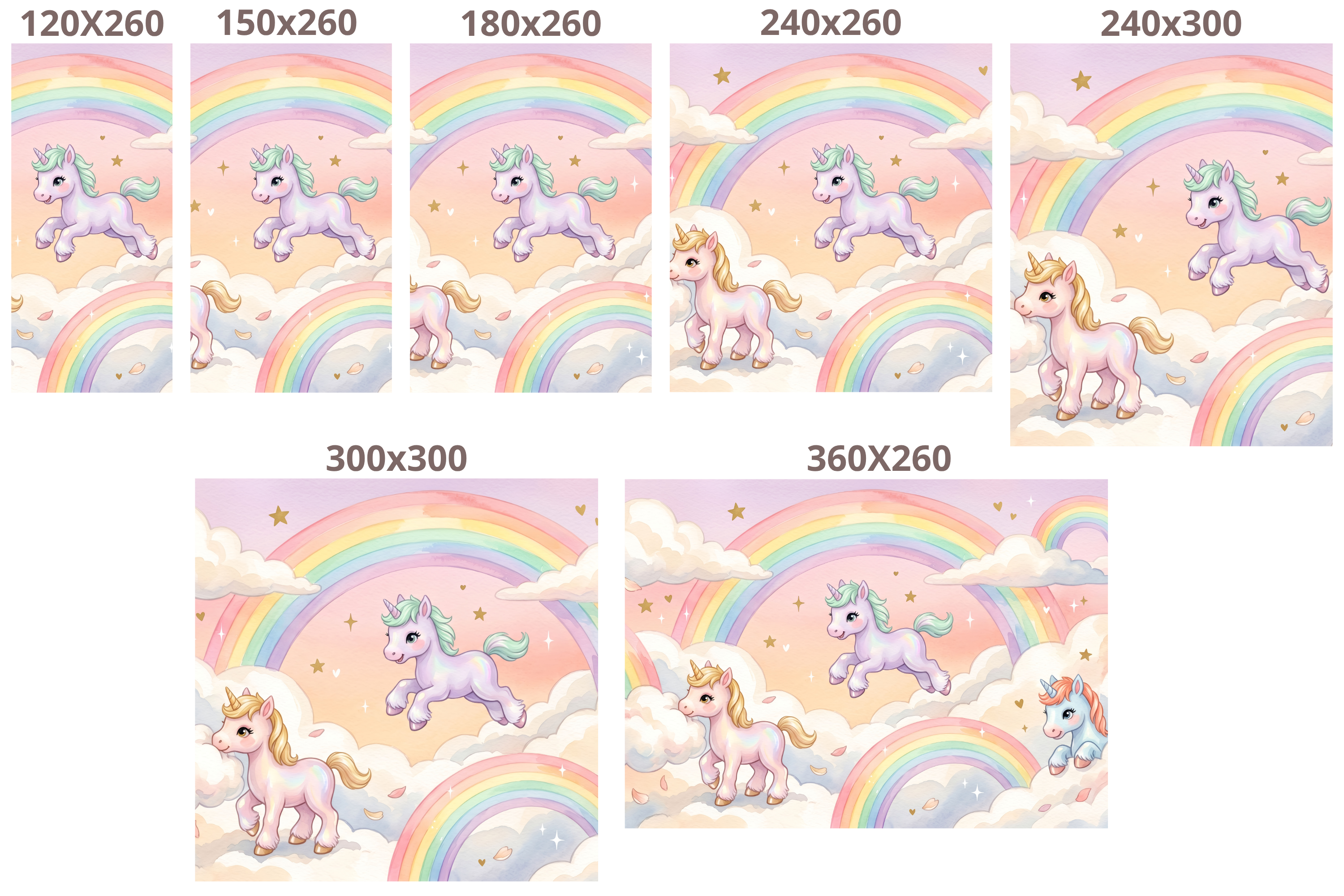 Pastel Watercolor Unicorn & Rainbow Wallpaper Magical Cloud Nursery Wall Mural