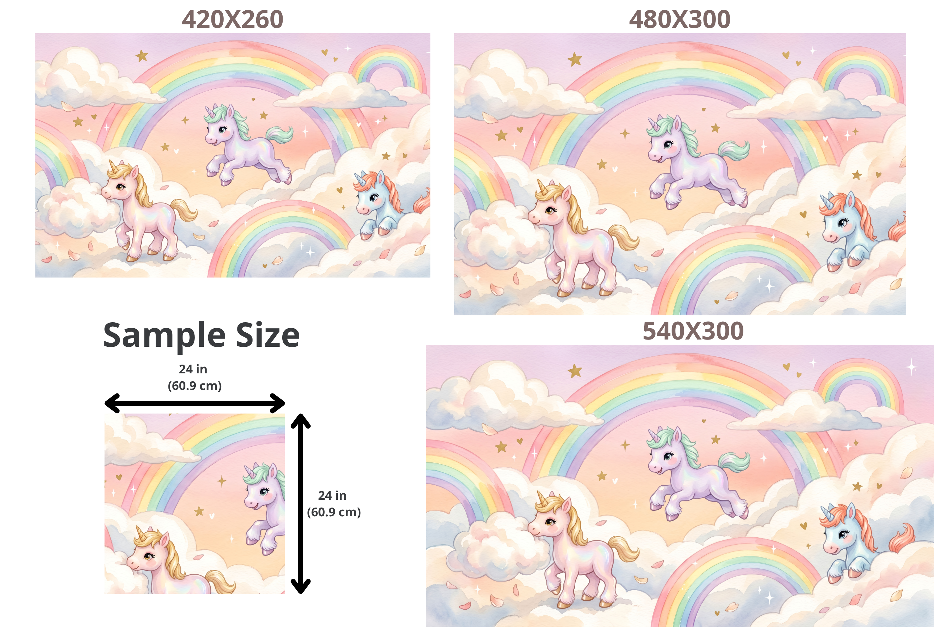 Pastel Watercolor Unicorn & Rainbow Wallpaper Magical Cloud Nursery Wall Mural