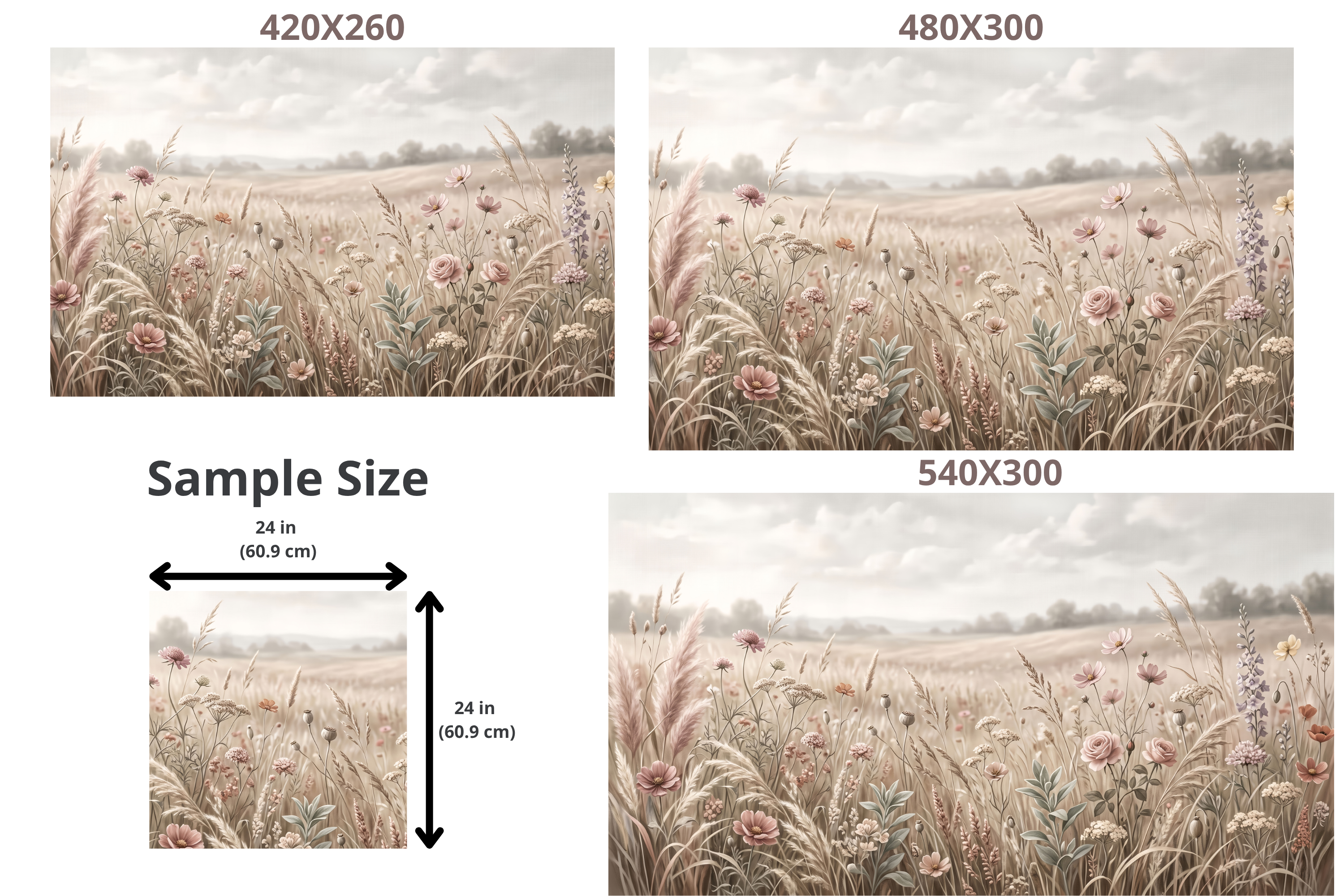 Pastel Wildflower & Pampas Meadow Wall Mural Serene Boho Prairie Landscape Wallpaper