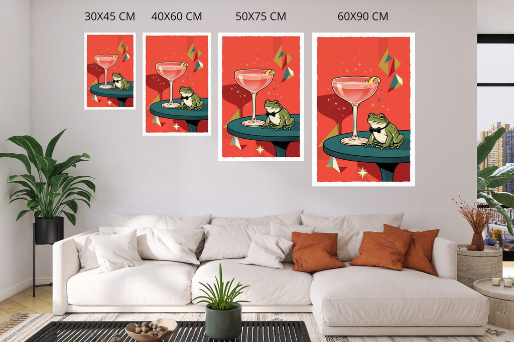 Playful vintage cocktail illustration acting as a fun conversation piece in an eclectic living room