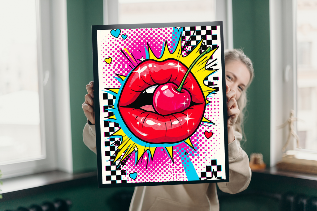 Funky checkerboard and halftone dot pop art styling a retro home entertainment space