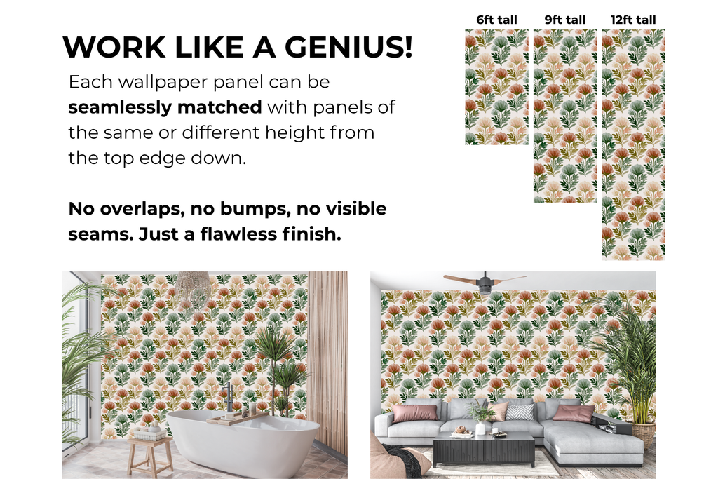 Rustic Folk Art Block Print Floral Wallpaper Earthy Vintage Botanical Wall Mural