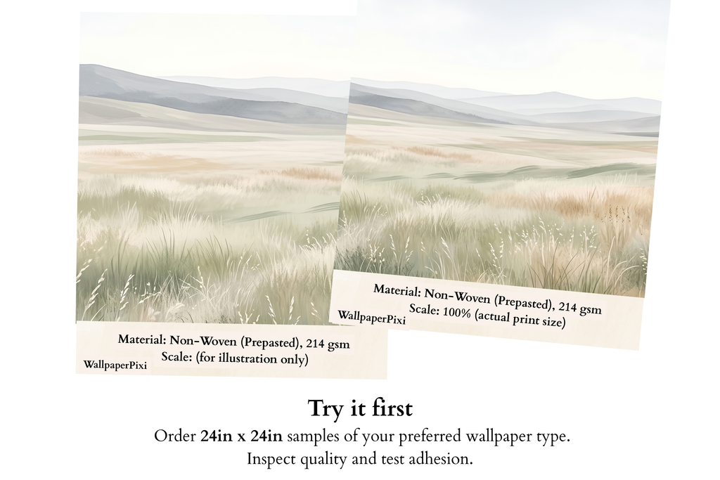 Serene Watercolor Prairie Landscape Wall Mural Neutral Meadow Peel Stick Wallpaper